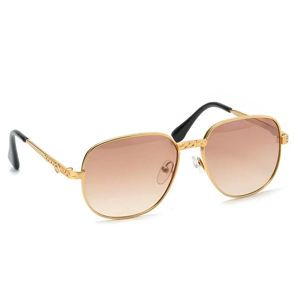 Mens Gold Aviator Sunglasses Brown Gradient Lens Retro Filigree Metal Frame 2026